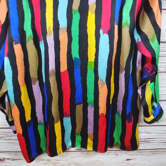 Genelli Men's XXL Vintage 90s 100% Silk Multi-Colored Button Down Shirt - Picture 8 of 11